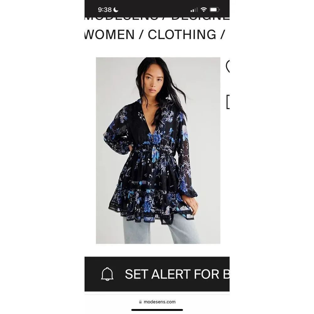 Free People Cherry Blossom Derp V Tiered Mini Dress in Black Combo Sz S EUC